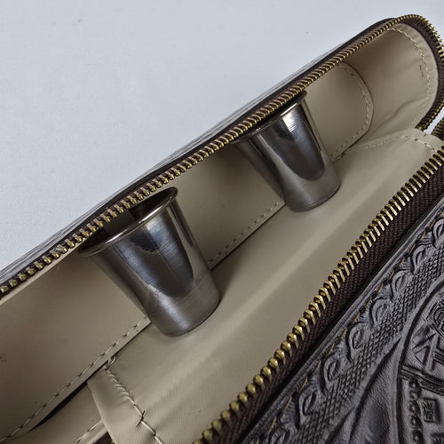 Vintage Handcrafted Embossed Leather Bar Travel Case Clutch Purse
