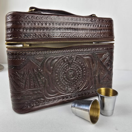 Vintage Handcrafted Embossed Leather Bar Travel Case Clutch Purse