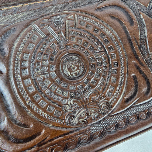 Vintage Handcrafted Embossed Leather Bar Travel Case Clutch Purse