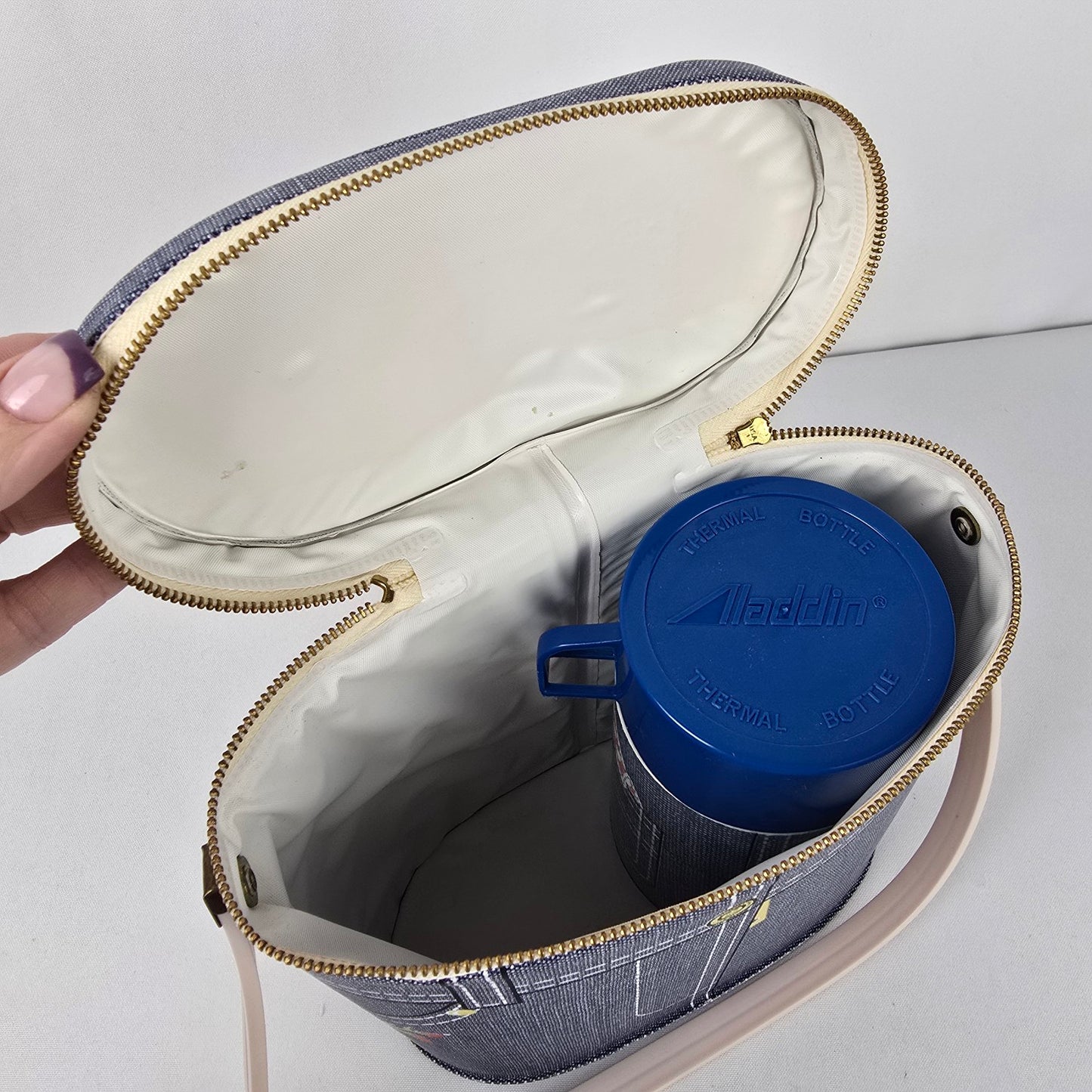 Vintage Aladdin Faux Denim Lunch Pail & Thermos Purse