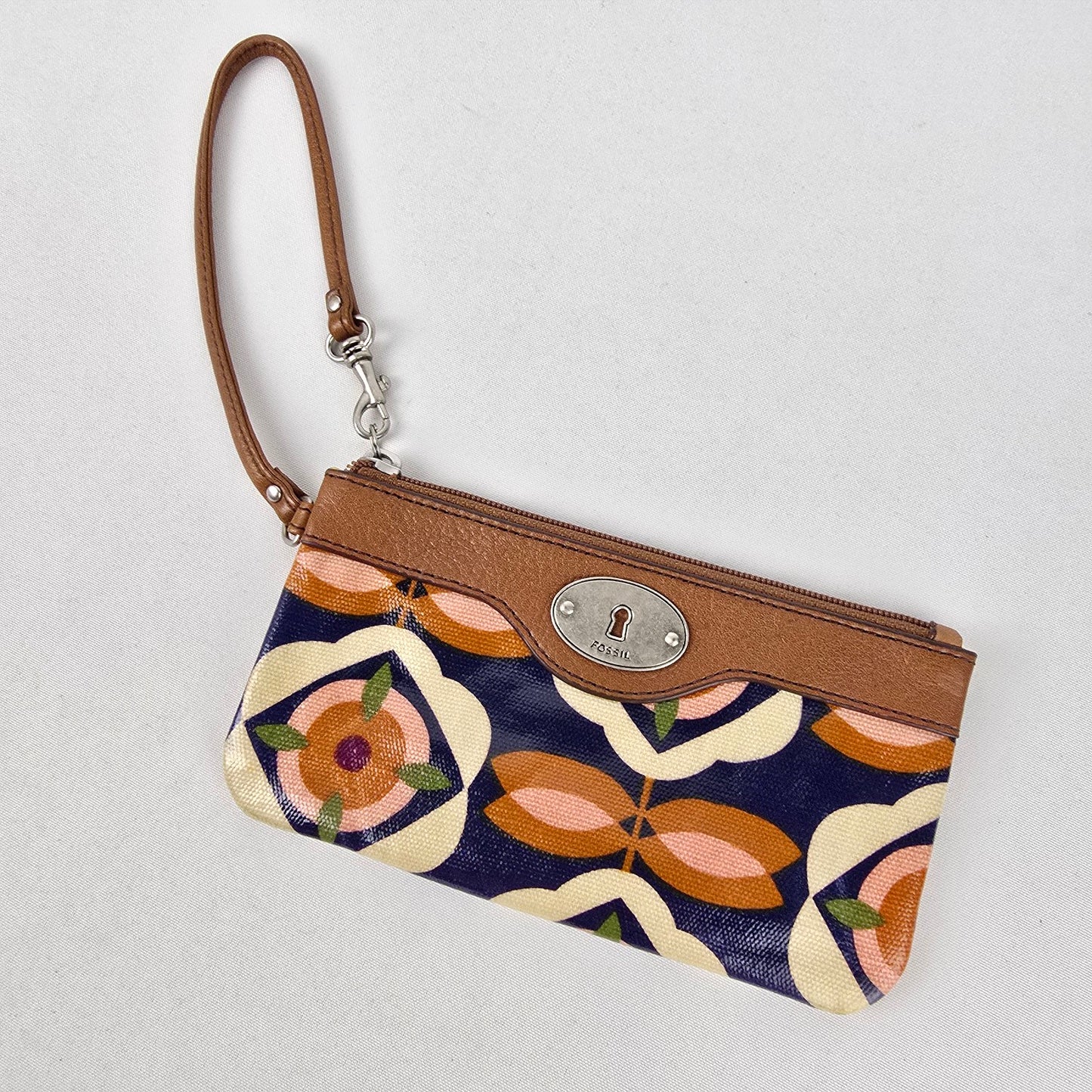 Fossil Key Per Floral Coated Canvas Wristlet