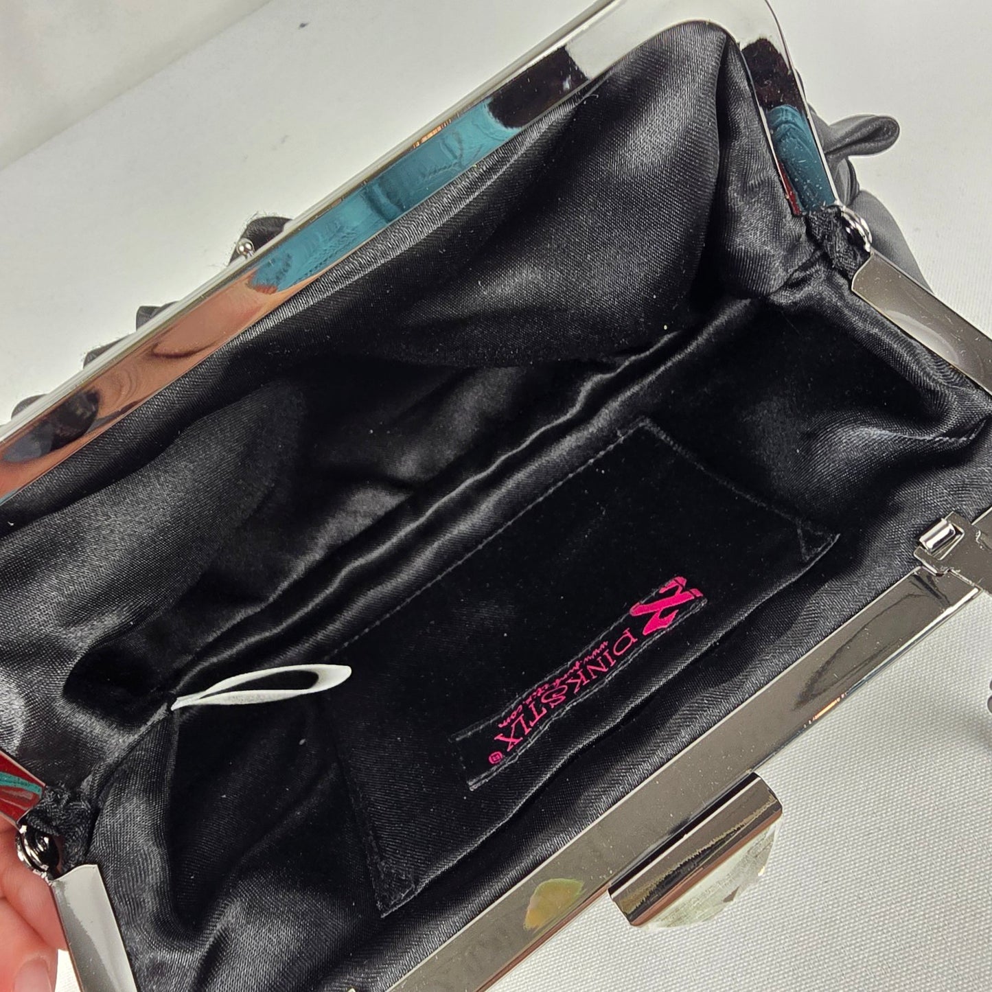 Pink Stix Black Satin Clutch Purse