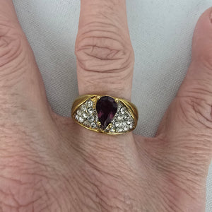 Vintage Gold Tone Purple Stone Crystal Ring Size 8
