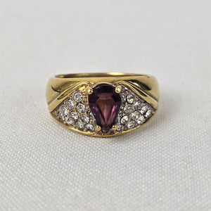 Vintage Gold Tone Purple Stone Crystal Ring Size 8