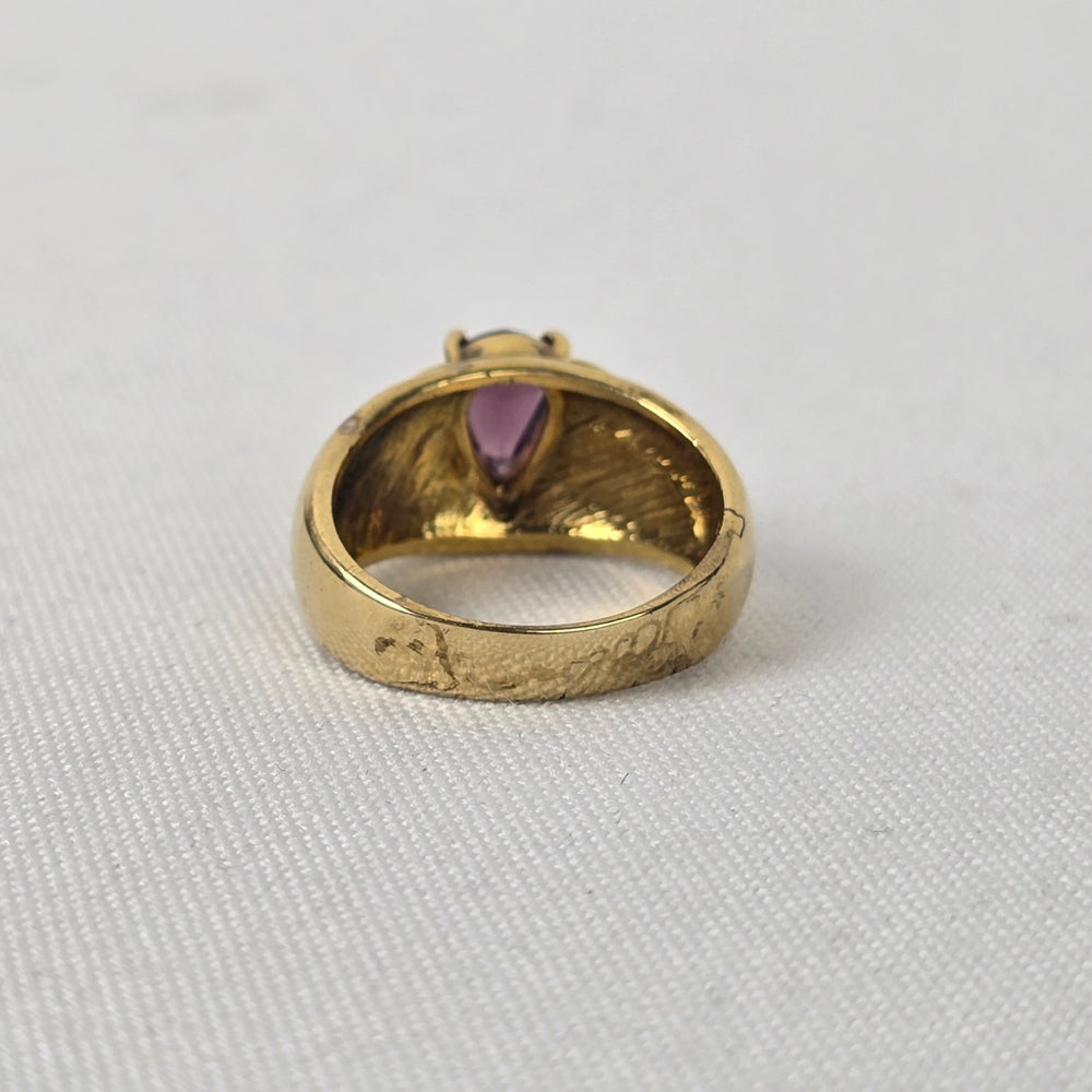 Vintage Gold Tone Purple Stone Crystal Ring Size 8
