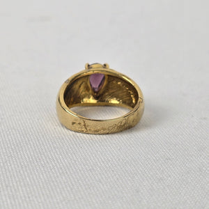 Vintage Gold Tone Purple Stone Crystal Ring Size 8