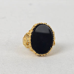 Vintage Gold Tone Black Statement Ring Size 8