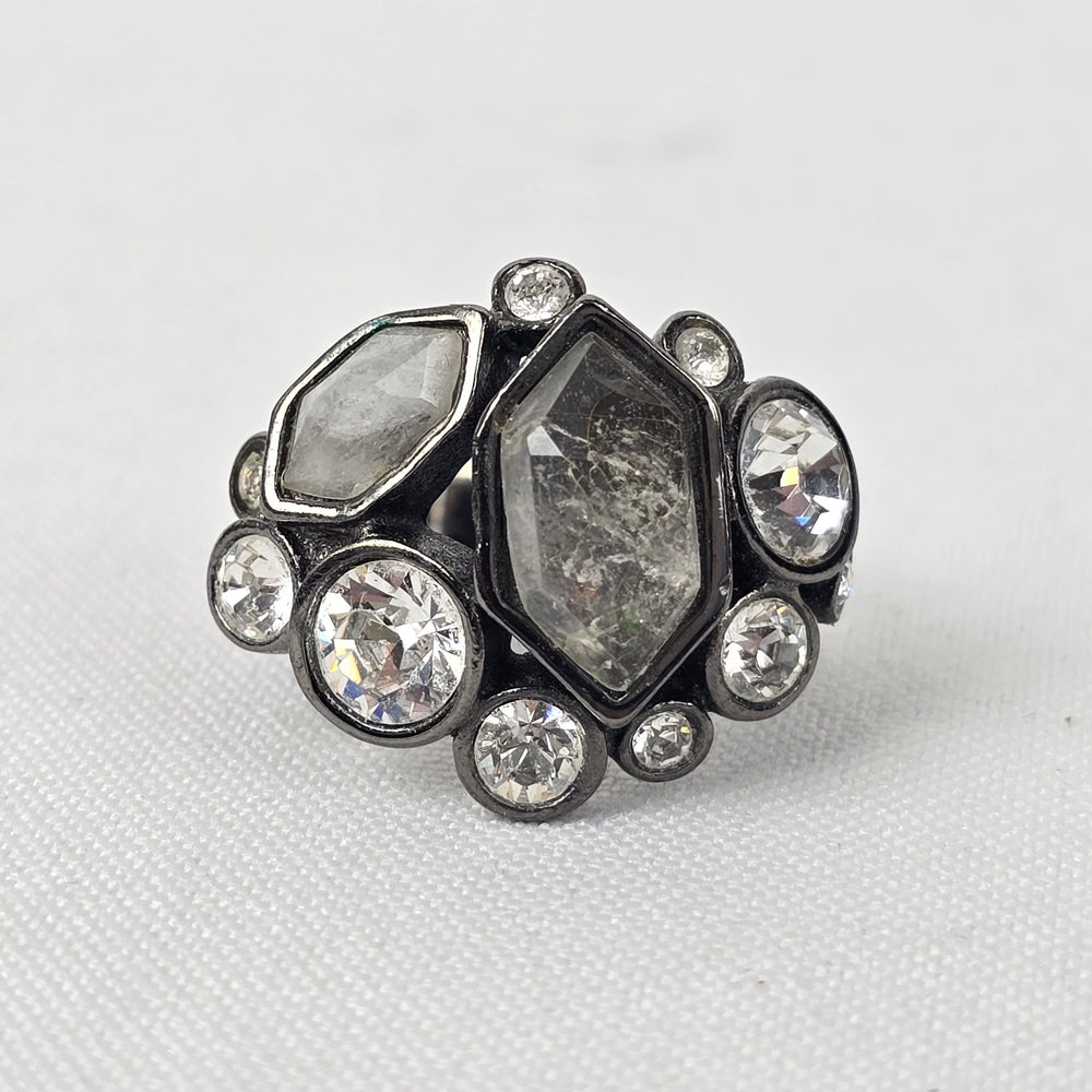 Dyrberg Kern Black & Silver Faceted Stone Statement Ring 7