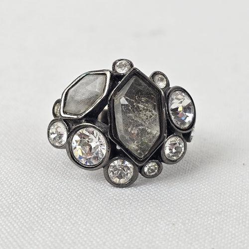 Dyrberg Kern Black & Silver Faceted Stone Statement Ring 7