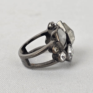 Dyrberg Kern Black & Silver Faceted Stone Statement Ring 7