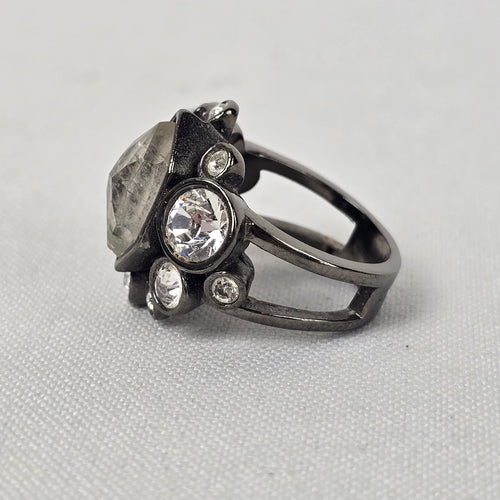 Dyrberg Kern Black & Silver Faceted Stone Statement Ring 7