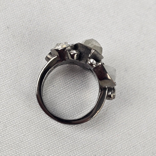 Dyrberg Kern Black & Silver Faceted Stone Statement Ring 7