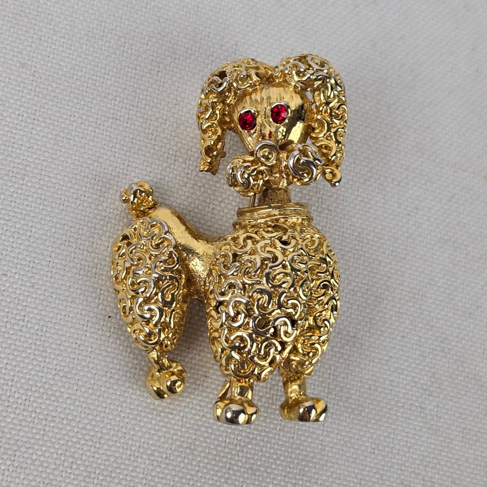 Vintage Gold Tone Poodle Dog Brooch