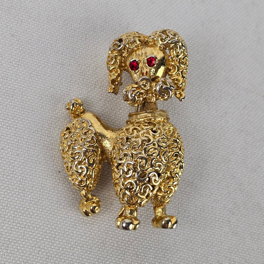 Vintage Gold Tone Poodle Dog Brooch