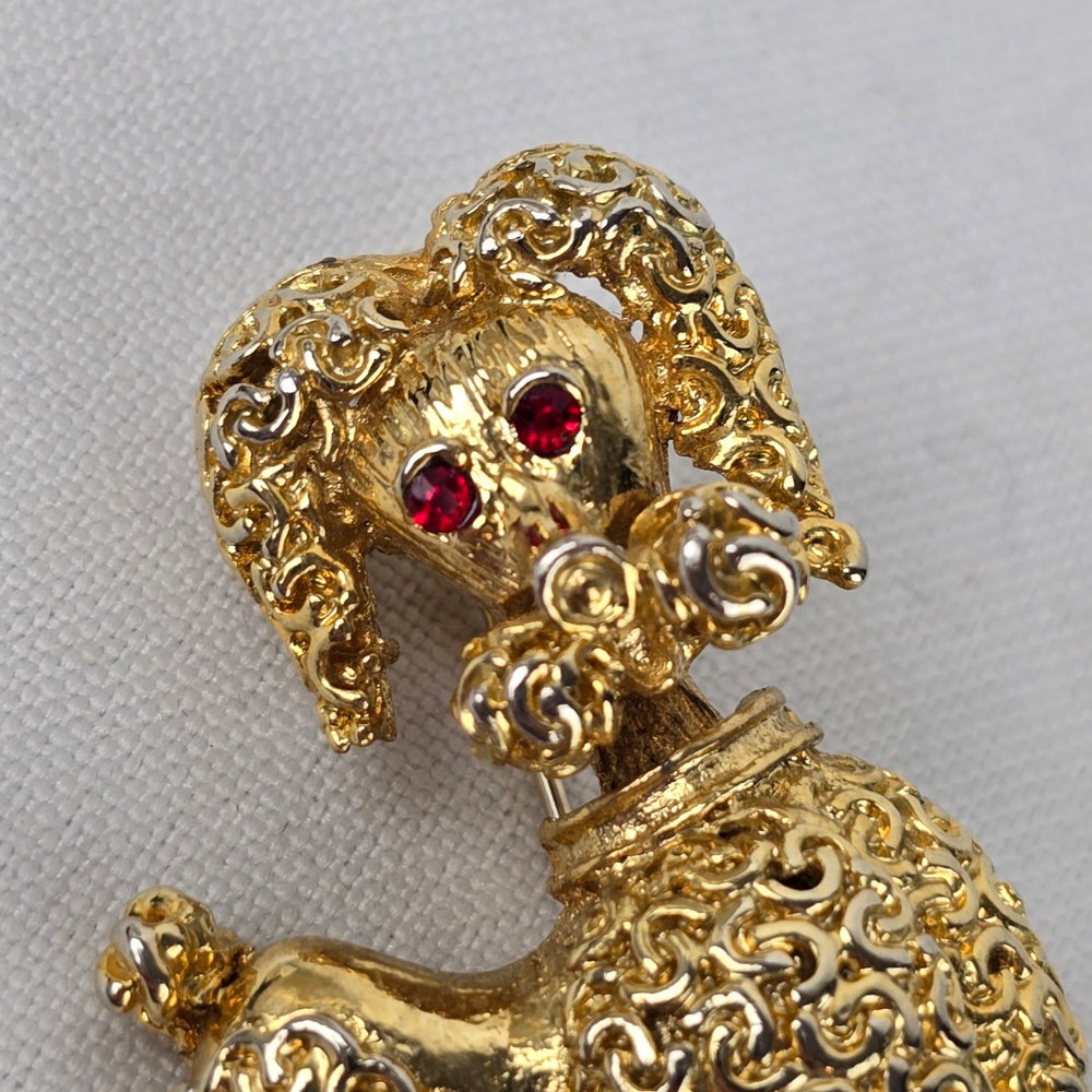 Vintage Gold Tone Poodle Dog Brooch