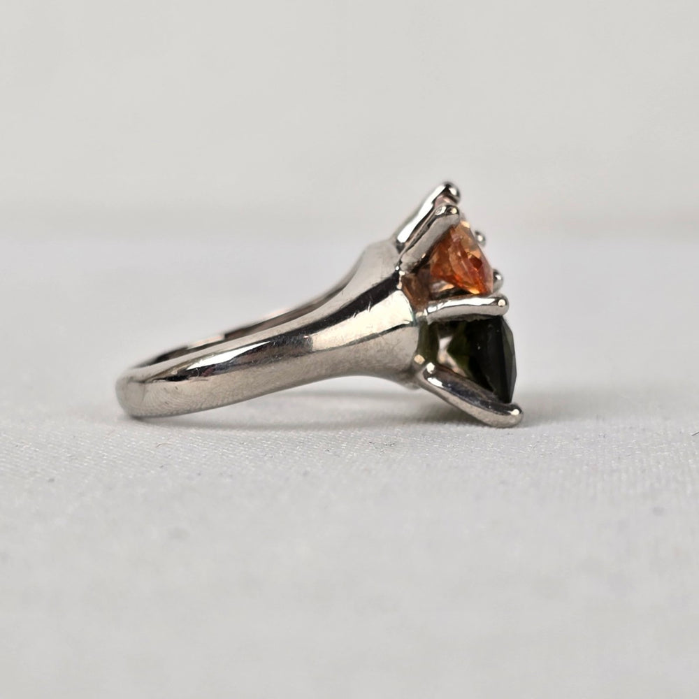 Silver Tone Colorful Crystal Stone Adjustable Ring Size 7-9