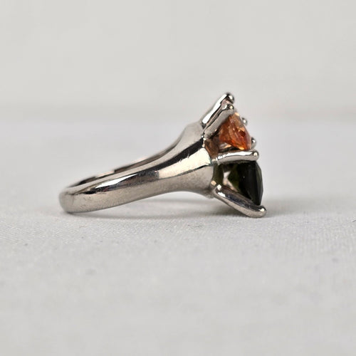 Silver Tone Colorful Crystal Stone Adjustable Ring Size 7-9