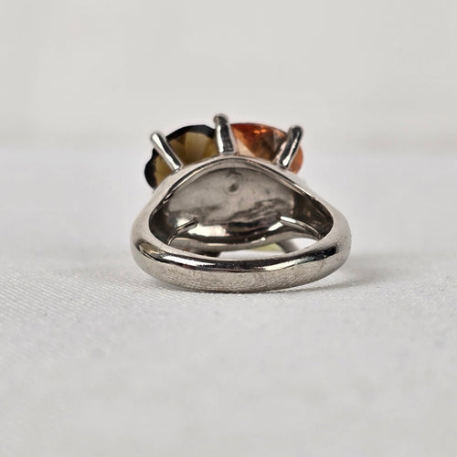 Silver Tone Colorful Crystal Stone Adjustable Ring Size 7-9