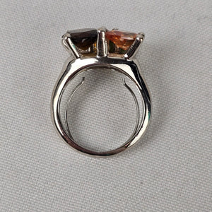Silver Tone Colorful Crystal Stone Adjustable Ring Size 7-9