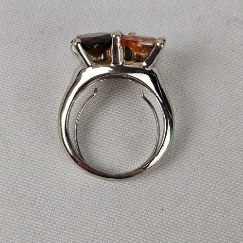 Silver Tone Colorful Crystal Stone Adjustable Ring Size 7-9