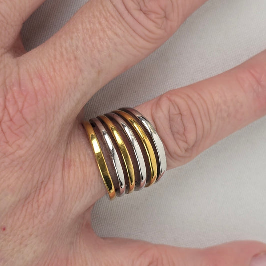 Lia Sophia Siler & Gold Tone Stacked Ring Size 8