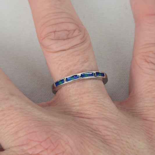 925 Sterling Silver Blue Delicate Stacking Ring Size 8