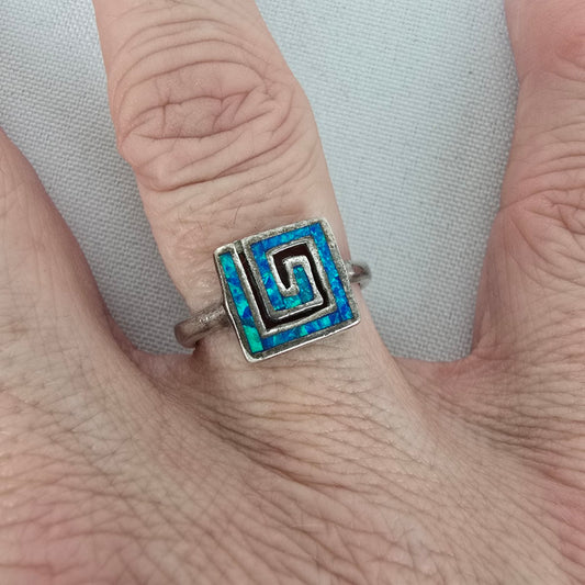 925 Sterling Silver Abalone Shell Square Ring Size 7