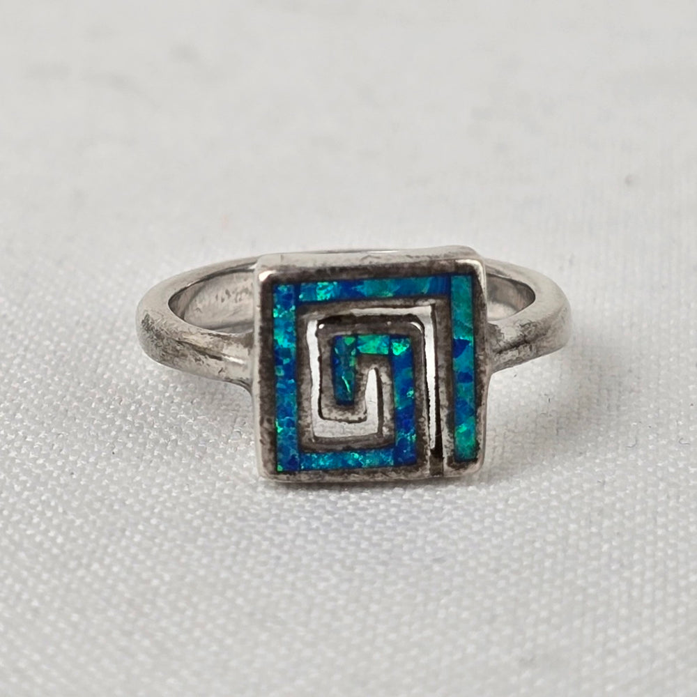 925 Sterling Silver Abalone Shell Square Ring Size 7