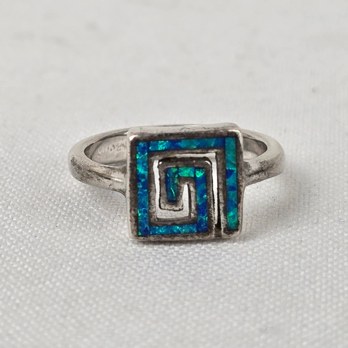 925 Sterling Silver Abalone Shell Square Ring Size 7