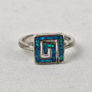 925 Sterling Silver Abalone Shell Square Ring Size 7