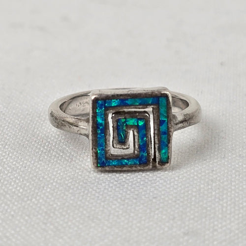 925 Sterling Silver Abalone Shell Square Ring Size 7