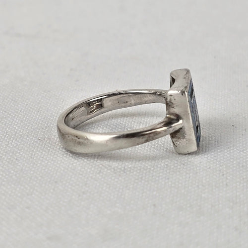 925 Sterling Silver Abalone Shell Square Ring Size 7