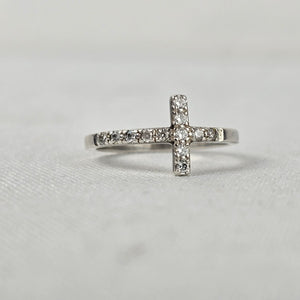 Stella & Dot 925 Sterling Silver CZ Crystal Cross Ring Size 6