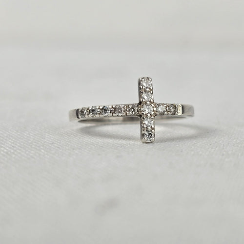 Stella & Dot 925 Sterling Silver CZ Crystal Cross Ring Size 6