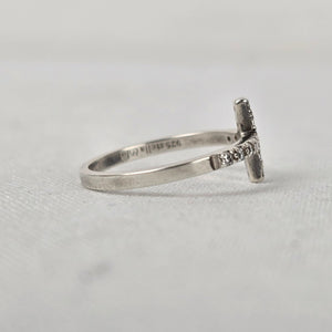 Stella & Dot 925 Sterling Silver CZ Crystal Cross Ring Size 6