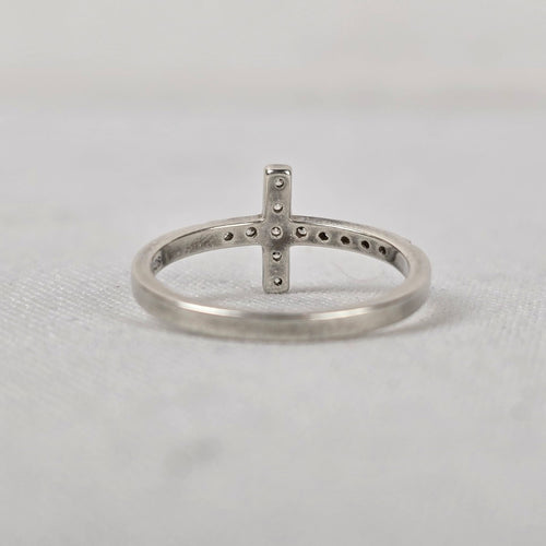 Stella & Dot 925 Sterling Silver CZ Crystal Cross Ring Size 6