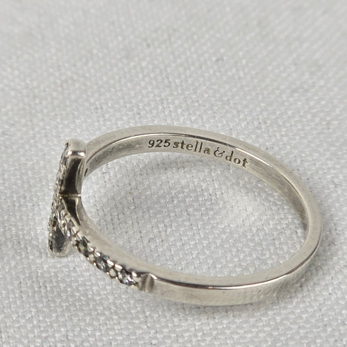 Stella & Dot 925 Sterling Silver CZ Crystal Cross Ring Size 6