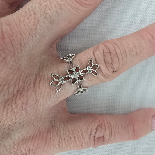 925 Sterling Silver Floral Cross Statement Ring Size 7