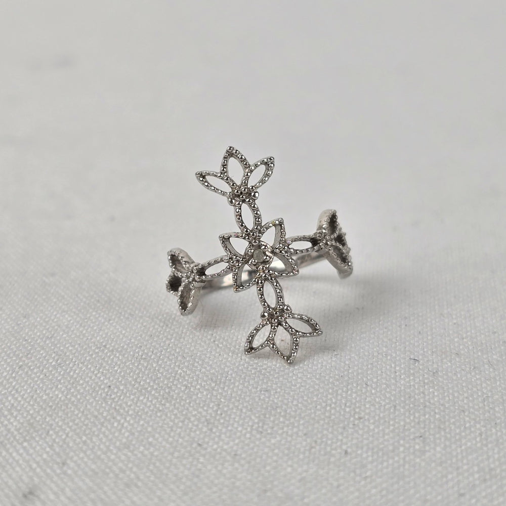 925 Sterling Silver Floral Cross Statement Ring Size 7