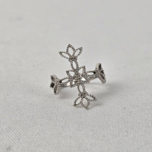 925 Sterling Silver Floral Cross Statement Ring Size 7