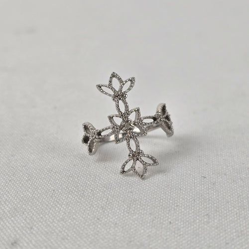 925 Sterling Silver Floral Cross Statement Ring Size 7