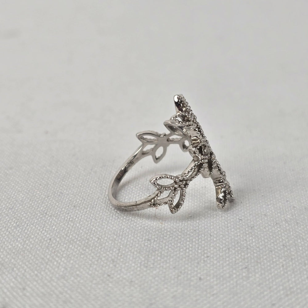 925 Sterling Silver Floral Cross Statement Ring Size 7