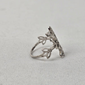 925 Sterling Silver Floral Cross Statement Ring Size 7