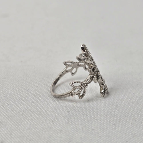 925 Sterling Silver Floral Cross Statement Ring Size 7