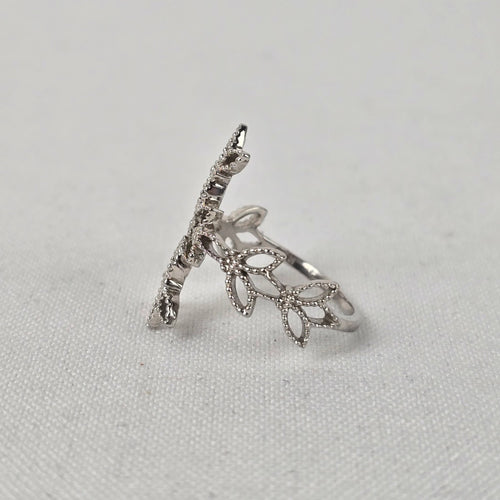 925 Sterling Silver Floral Cross Statement Ring Size 7