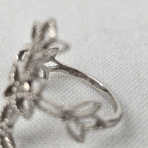 925 Sterling Silver Floral Cross Statement Ring Size 7