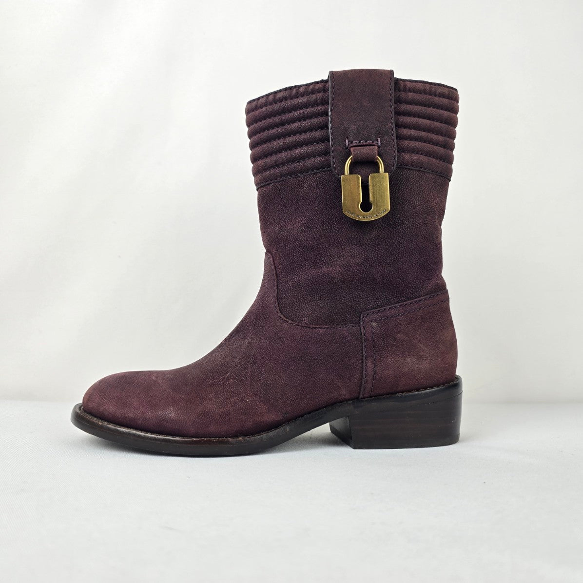 Marc Jacobs Burgundy Leather Moto Boots Size 6.5