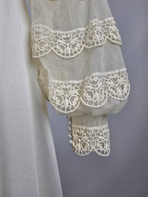 Vintage 1970s Alfred Angelo Empire Waist Bishop Sleeve Lace Wedding Dress Size S
