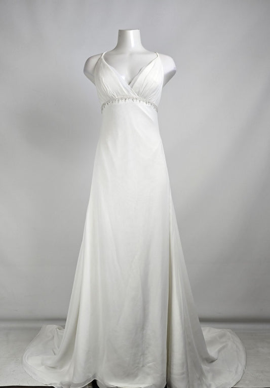 Vintage Elegance White Beaded Detail Wedding Dress Size 8