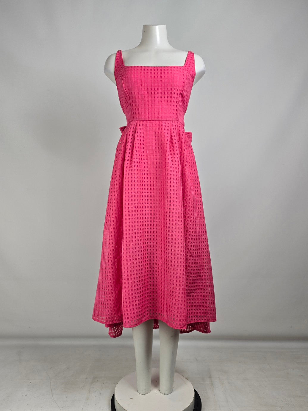 Lulus Hot Pink Gingham Burnout Fit & Flare Midi Dress Size M